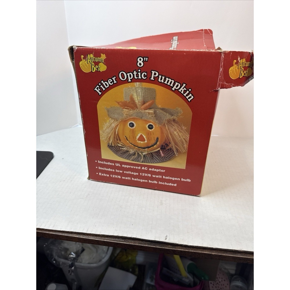 VTG Halloween Fiber Optic Pumpkin Jack O Lantern Light 8" IN BOX Autumn Best - Picture 12 of 12